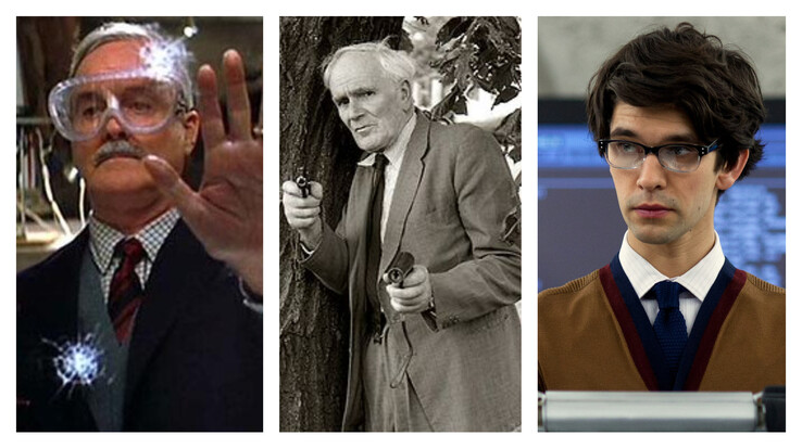 John Cleese, Desmond Llewelyn, Ben Whishaw as Q (Image source: Wikimedia - edited)