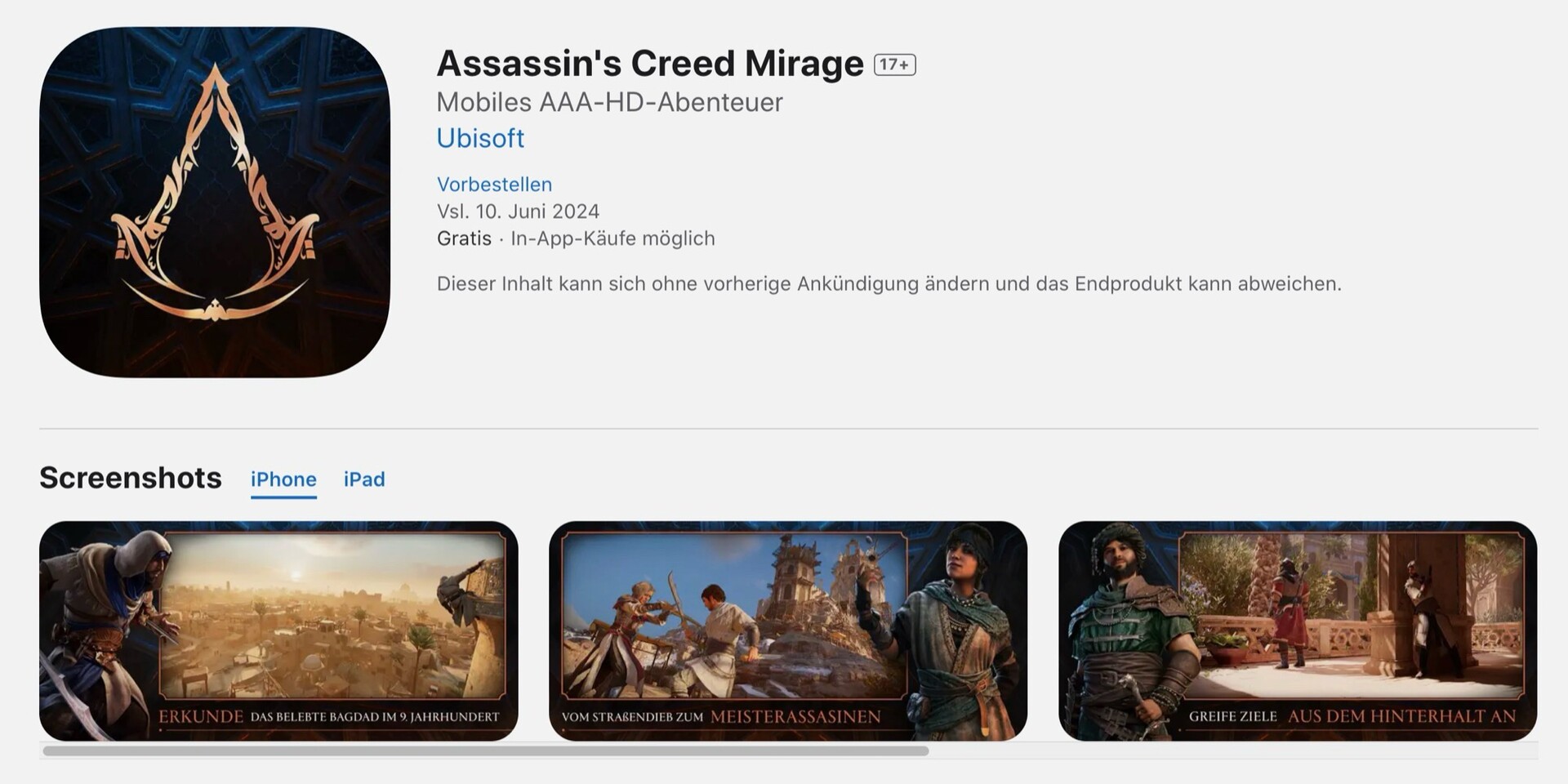 Assassin's Creed Mirage soon available for the Apple iPhone 15 Pro and