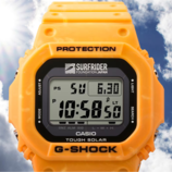 Zegarek współpracujący z Casio Surfrider Foundation Japan (na zdjęciu) ma jasną, słoneczno-żółtą kopertę i pasek wykonany z mieszanej żywicy na bazie biologicznej. (Źródło zdjęcia: Casio)