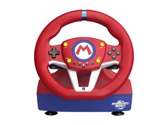 The Hori Mario Kart Racing Wheel Pro Mini for Nintendo Switch 2 has Mario's color theme.