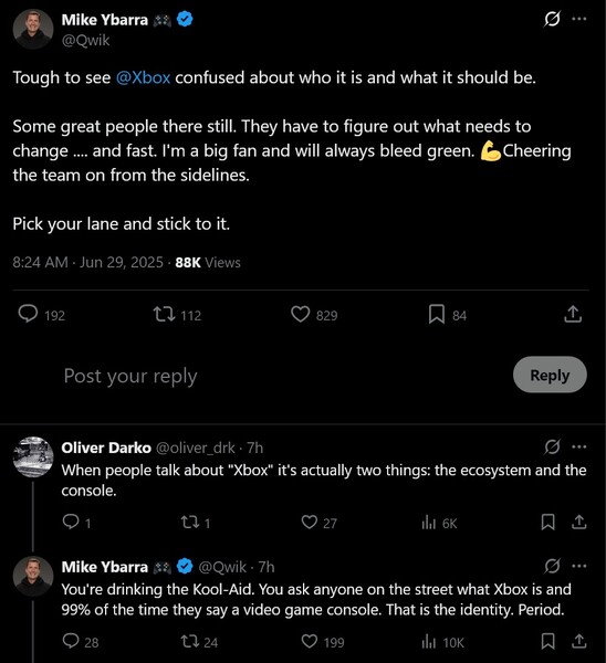 Mike Ybarra X post on Xbox identity (Image source: screenshot, Mike Ybarra X account)