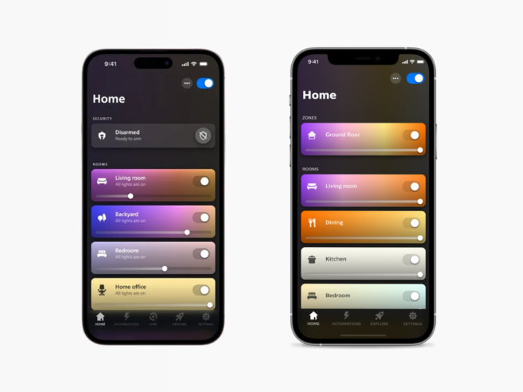 The old (left) and new (right) versions of the Philips Hue app for iOS. (Image source: Philips Hue)