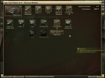 World of Tanks 0.7.0 - Pz 35 (t) module research screen