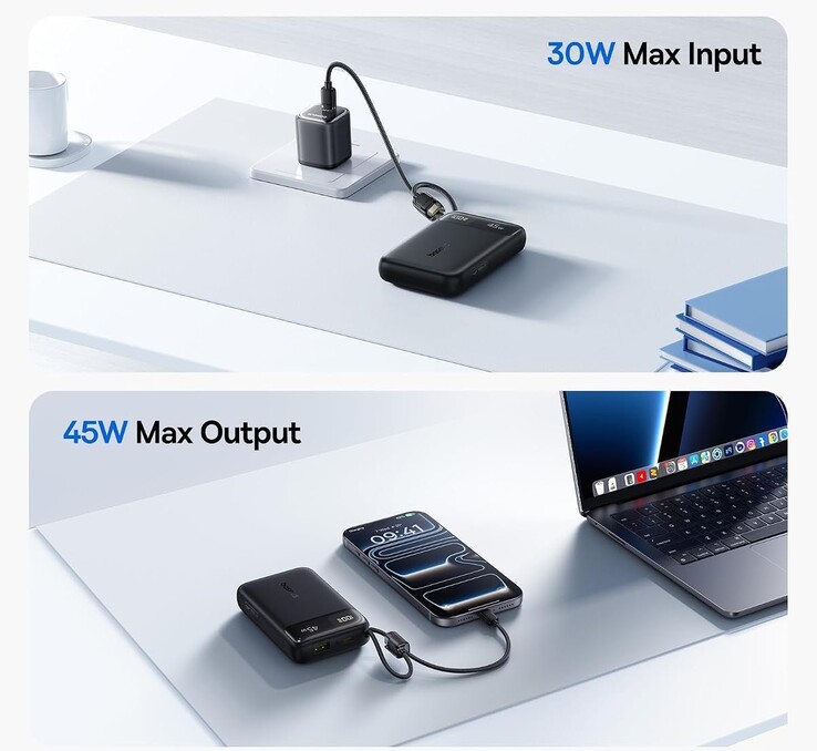 The Baseus 20,000-mAh power bank features 45-watt output, and 30-watt input.