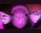 Jujutsu Kaisen Season 3 opening sequence featuring Yuji Itadori flanked by key characters, shown in a stylised purple-tinted visual. (Image source: Mappa, Crunchyroll)
