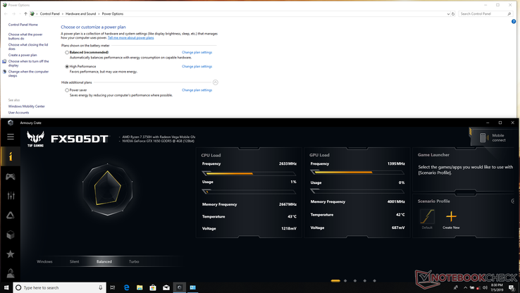 Setting Armoury Crate to 'Balanced' will put the Windows Power Options menu to 'High Performance'