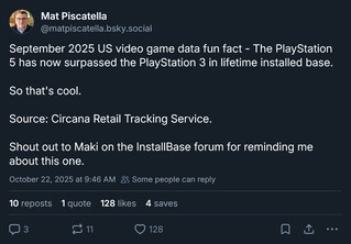 Circana PS5 installed base vs PS3 (Image source: Mat Piscatella Bluesky account)