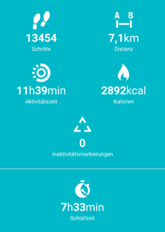 Steps, distance, activity time and calories burned