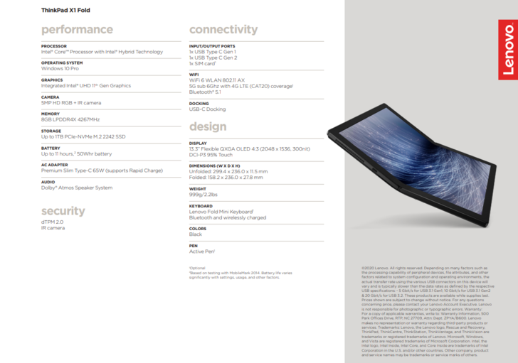 ThinkPad X1 Fold specifications