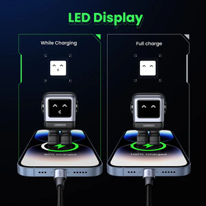 The LCD displays a face to indicate charging. (Image via UGREEN)