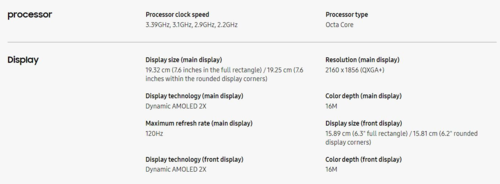 Galaxy Z Fold 6 display specs (image via Samsung)