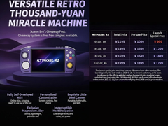 An infographic listing pricing for the KTR2 retro handheld in Chinese Yuan (image source: RetroGaming with Deadfred)
