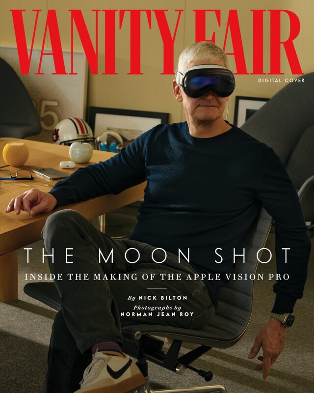 Apple-CEO Tim Cook is not wearing Prada but Vision Pro. (Image: Vanity Fair)