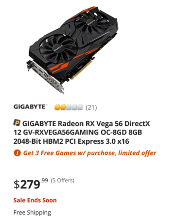 Vega 56 model for US$279.99. (Source: Newegg)