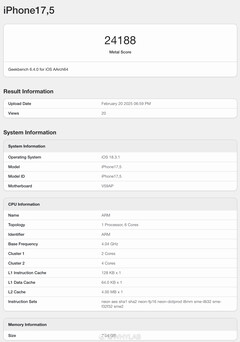 iPhone 16e Metal score (Image Source: Geekbench)