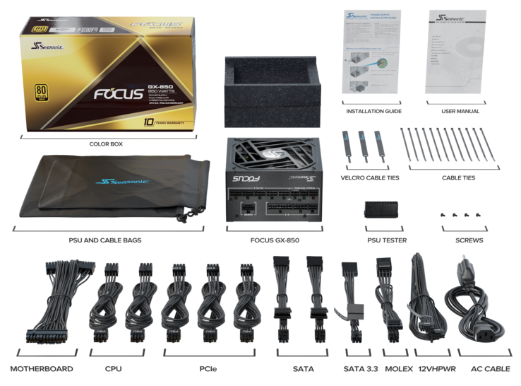 Seasonic Focus V3 GX-1000 box contents (image via Seasonic)