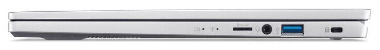 Right side: MicroSD card reader, audio combo, USB 3.2 Gen 1 (USB-A), slot for a Kensington lock