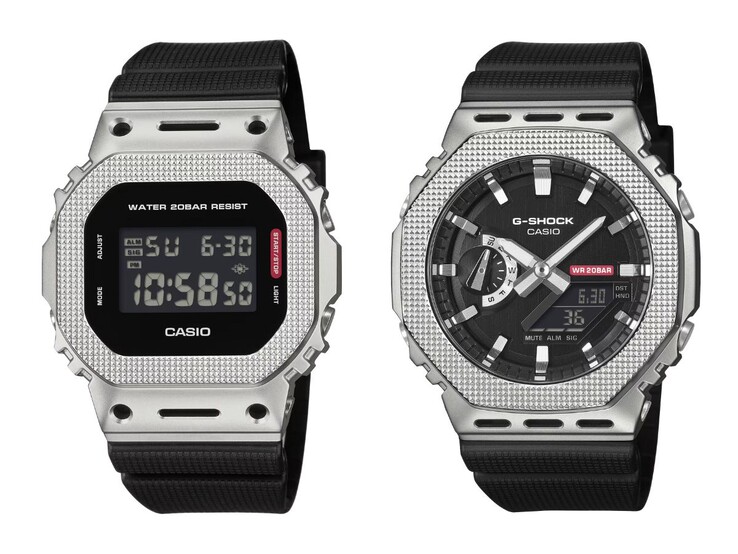 The Casio G-Shock GM-5600M-1 (left) and GM-2100M-1A (right). (Image source: Casio, edited)