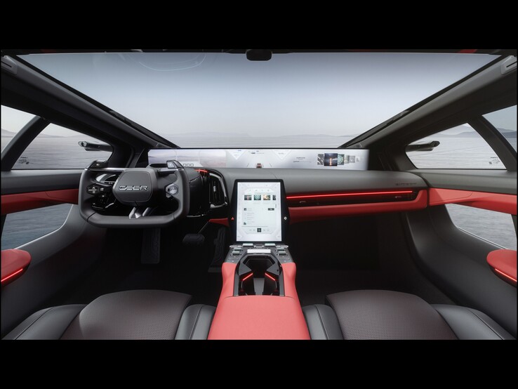 Interior with yoke, 48-inch “Digital Horizon Display” and 10.4-inch touchscreen in the center console.