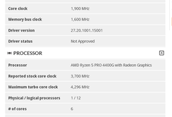 Ryzen 5 PRO 4400G specs (Image Source: 3DMark)