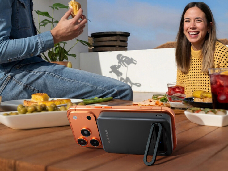 The Rapid Mag 15W Qi2 Power Bank has a built-in kickstand for hands-free use. (Image source: EcoFlow)