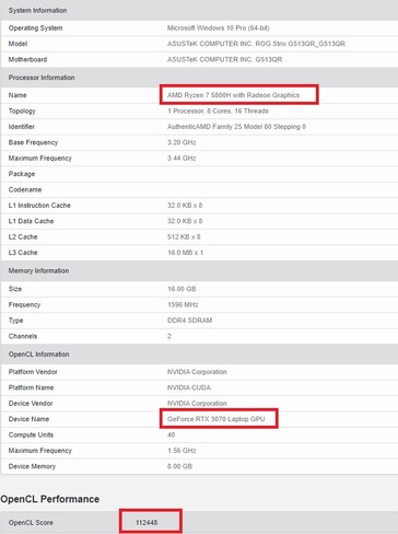 R7 5800H/RTX 3070. (Image source: Geekbench)