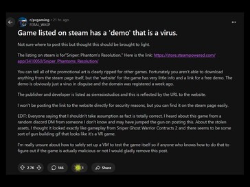 Infected Steam demo Reddit post (Image source: screenshot, PC Gaming subreddit)