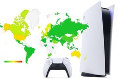 PS5 affordability: Average monthly net income - dark green (low) to red (high). (Image source: PlayStation/Numbeo - edited)