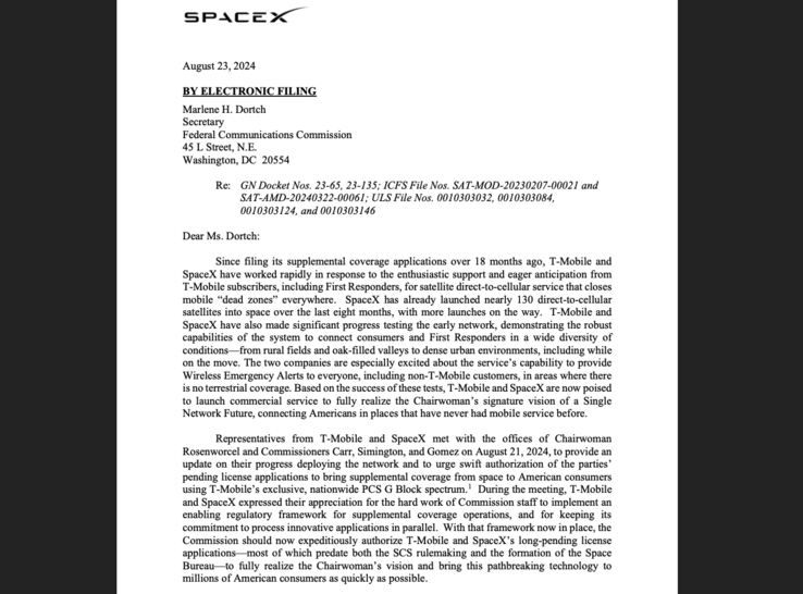 SpaceX's argumentation letter to the FCC