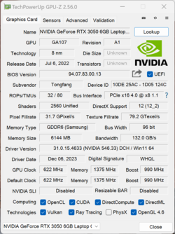 GPU-Z GeForce RTX 3050 6 GB Laptop