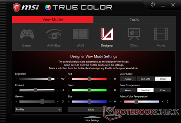 "Designer" mode allows fine-tuning on colors, color temperature, contrast, and gamma