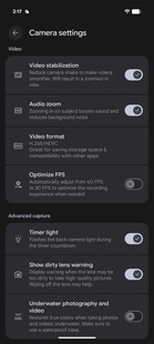 Camera settings: Video