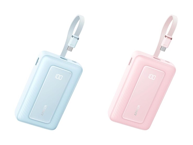 The blue (left) and pink (right) versions of the Anker Zolo Power Bank (20K, 45W). (Image source: Anker)