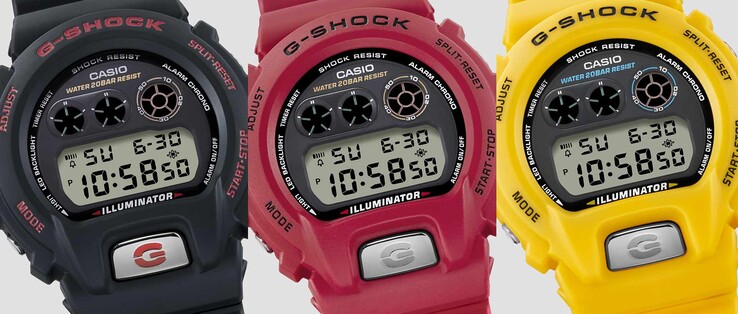 The new Casio DW-6900TR watch is available in three colors: black, red and yellow. (Image source: Casio)