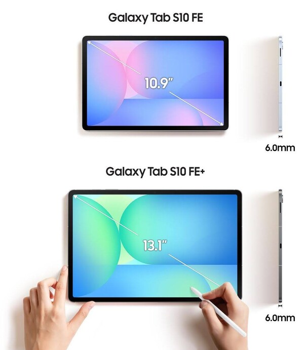 The Galaxy Tab S10 FE will have a much smaller display than the Galaxy Tab S10 FE+. (Image source: Evan Blass)