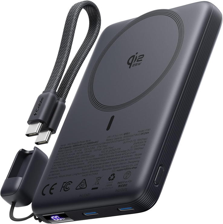 The Iniu SnapGo P781 Wireless Power Bank Qi2 25W 10,000 mAh. (Image source: Amazon)