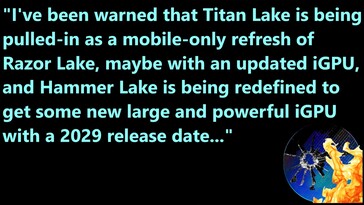 Intel Titan Lake and Intel Hammer Lake leak. (Image source: Moore's Law Is Dead on YouTube)