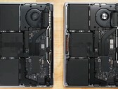 Spot the difference: the M1 MBP 13 compared with the M2 MBP 13. (Image source: iFixit)