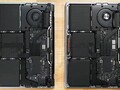 Spot the difference: the M1 MBP 13 compared with the M2 MBP 13. (Image source: iFixit)