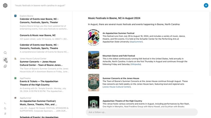 Search results from SearchGPT’s demo. (Image source: Open AI)