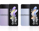 The Galaxy Z Flip4 will be available in 71 colour combinations at launch, including the two shown here. (Image source: @OnLeaks & GizNext)