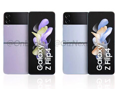 The Galaxy Z Flip4 will be available in 71 colour combinations at launch, including the two shown here. (Image source: @OnLeaks & GizNext)