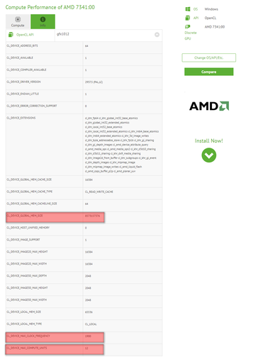 AMD Navi 12 GFX1012 information. (Source: CompuBench with edits)