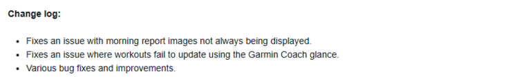 The release notes for beta version 14.05 for the Garmin Venu 3 and vivoactive 5 smartwatches. (Image source: Garmin)