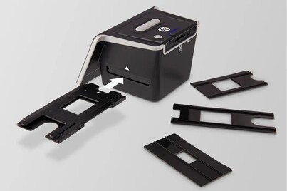 Several film adapters and a slide holder are included with the device (Image source: C+A Global)