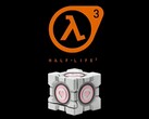 Dbrand Weighted Companion Cube seen below Half-Life 3 logo