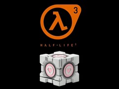 Dbrand Weighted Companion Cube seen below Half-Life 3 logo