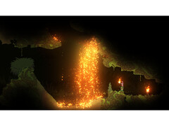 A screenshot of Noita that shows off the game's elemental destruction system. (Image Source: Steam)