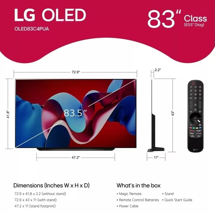 The dimensions of the big 83-inch C4 OLED (Image source: LG)