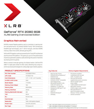 PNY XLR8 GeForce RTX 2080 OC Edition product page and specs. (Source: Videocardz)